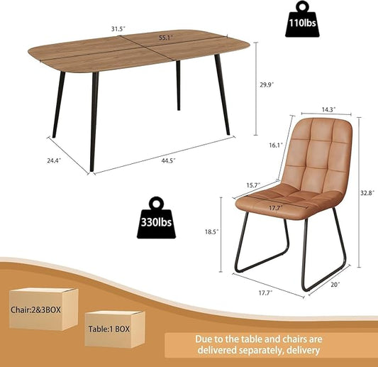 HIPIHOM 55 Inch Modern Wood Dining Table Set for 6 with Black Leather Chairs - Kitchen & Dining Room Furniture, Gray Table & 6 Seater Chairs Set (55.1")