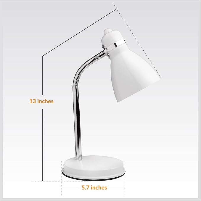 Newhouse Lighting Oxford White Metal Flexible Classic Goose Neck Design Desk or Table Lamp for Office or Bedroom Use