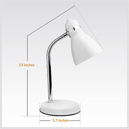 Newhouse Lighting Oxford White Metal Flexible Classic Goose Neck Design Desk or Table Lamp for Office or Bedroom Use
