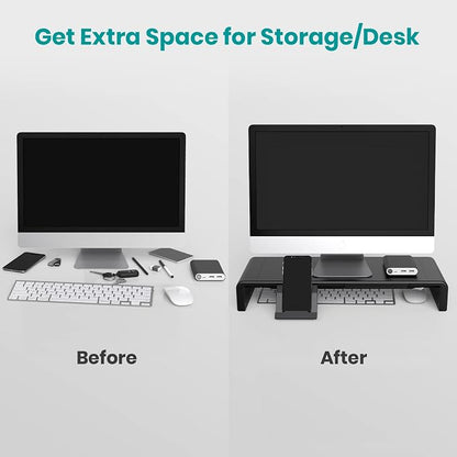 Klearlook Computer Monitor Stand for Desk, Adjustable Foldable Monitor Riser with Storage Drawer & Tablet Phone Holder for Office, Home, Laptop, Desktop (Black 2 Pack)