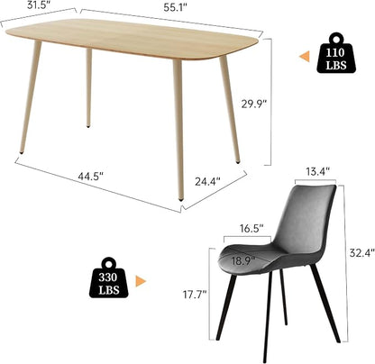 HIPIHOM 47.2'' Dining Table Set for 4,Modern Wood Dining Table,Leather Dining Chairs 4,Table and Chairs Set of 4,Ideal for Kitchen Dining Room (Cat Scratch Table + 4 Gray Chairs, 47.2")