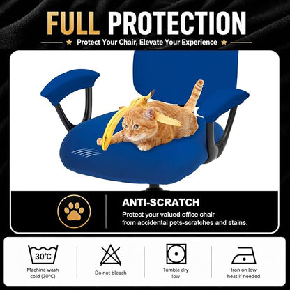 Stretchable Split Office Chair Seat Covers - Universal Stretch Computer Chair Slipcover - Washable Rotating Backrest Coverings & Cushion Protectors & Armrest Covers for Dogs, Cats, Pets