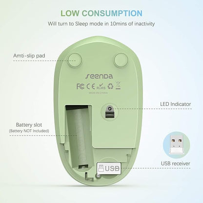 seenda Wireless Mouse for Laptop, 2.4G Noiseless Mouse with USB Receiver - Optical Tracking Portable Computer Mice for Chromebook, PC, Tablet, Windows, 24 Months Battery Life - Light Blue&Olive Green