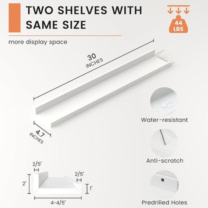 FLYJOE Picture Ledge Shelf, Floating Shelves Set of 2, 30 Inches Nursery Book Shelves for Toys Storage, Kids Bookshelf Wall Mounted for Living Room Bedroom Decor Books Photo Frames, White