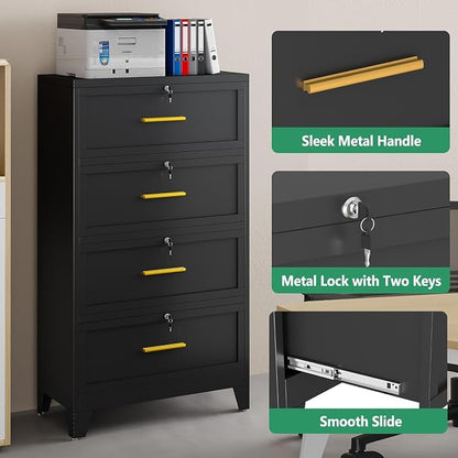 Metal Lateral File Cabinet with Lock,4 Drawer Steel Wide Filing Organization Storage Cabinets,Office Filing Cabinet for Letter/A4/F4 Size with Hanging Files&Key,Lockable Cabinets for Home Office