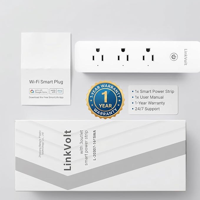 LINKVOLT Smart Power Strip WiFi Surge Protector Alexa Google Home Voice Control Outlet Extender for Home Office 3AC 15A 1875W 2.4GHz Voice Control