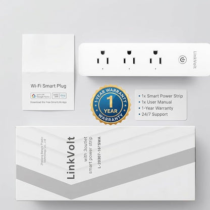 LINKVOLT Smart Power Strip WiFi Surge Protector Alexa Google Home Voice Control Outlet Extender for Home Office 3AC 15A 1875W 2.4GHz Voice Control