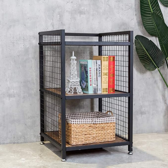 Industrial 3-Shelf Printer Stand, Rustic Printer Cart with Wheels, Large Printer Desk Cart with Storage Shelves, Office Organizer for Home, Living Room, 19.3'' x 19.3'' x 34.8''