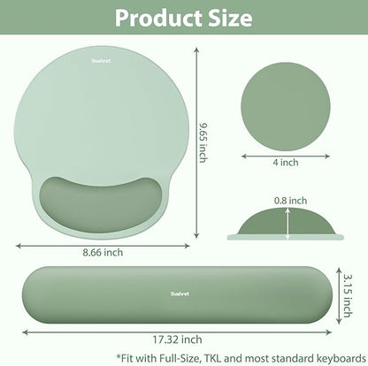 Sushret Mouse Pad and Keyboard Wrist Rest, 3-in-1 Gel Memory Foam Ergonomic Mouse Pad with Wrist Rest Set,Gaming Mousepad Arm Cushion Support for Computer Office Desk Accessories Cute Setup,Sage Green