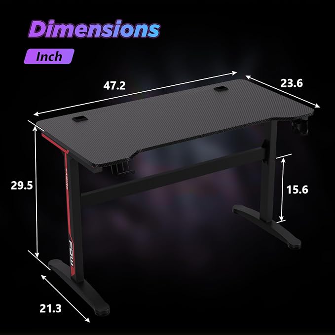 FDW 47 Inch Gaming Desk with Large Desktop Computer Desk Student PC Desk Extra Large Modern Ergonomic Racing Style Table Workstation for Adult Teens,Black