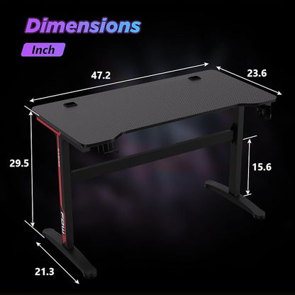 FDW 47 Inch Gaming Desk with Large Desktop Computer Desk Student PC Desk Extra Large Modern Ergonomic Racing Style Table Workstation for Adult Teens,Black