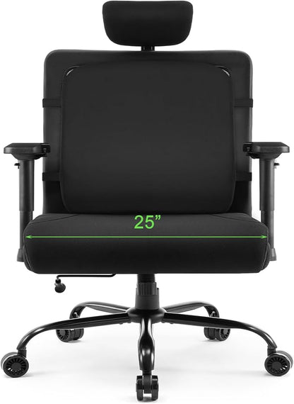 Extra Wide Seat Office Chair for Big and Tall 500lbs, with High Back Adjustable Headrest Lumbar Support Arms Wheels Heavy Duty (Breathable Fabric Seat)