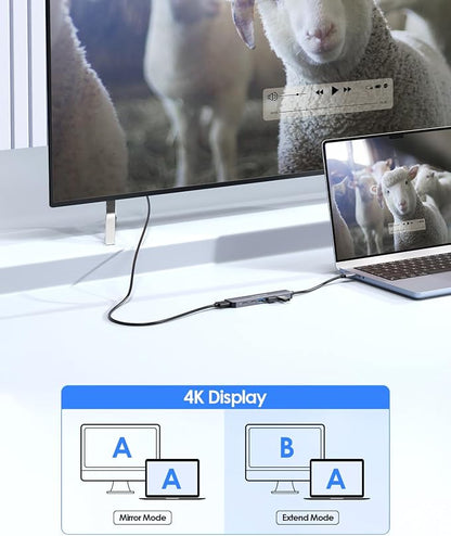 LENTION 6-in-1 USB C Hub, 4K@60Hz HDMI, 100W PD, 3 USB 3.0, USB-C Data | Ideal for Work & Study, Stable Driver 3.0 Adapter, Compatible with macOS, iOS/iPadOS, Windows & ChromeOS (CE35p, Space Gray)