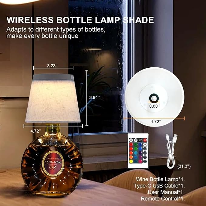 Wireless Bottle Lamp,Small Bedside Table Lamp,RGB LED Bottle Light with Remote Dimmable(RGB White Gray, 1pc)