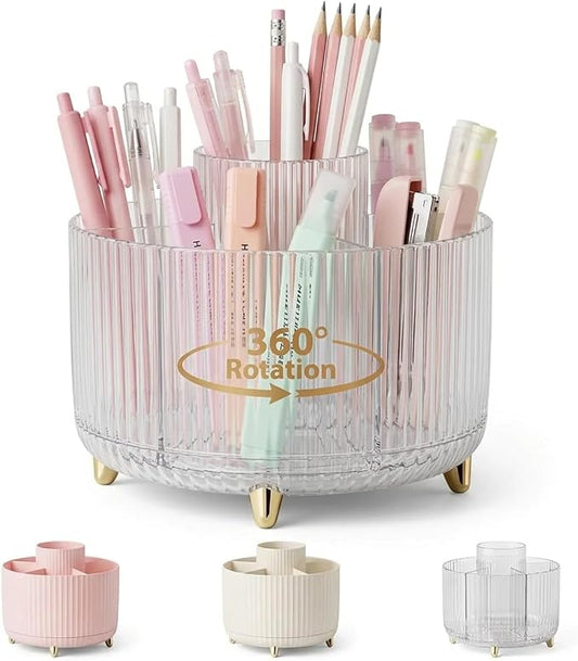 360 Degree Rotating Desktop Organizer,Makeup Brushes,Pencils,Desktop Stationery Storage Rotating Rack,Premium Plastic Organizer For Office,School And Home (Transparent color)
