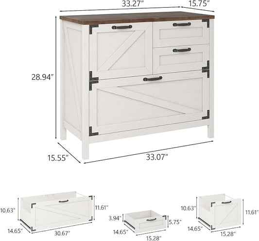Halitaa Lateral File Cabinet with 4 Drawers Farmhouse File Cabinet for Letter/Legal/A4 Size Hanging Files, Large Wood File Storage Cabinets Printer Stand for Home Office Cabinet, Rustic White