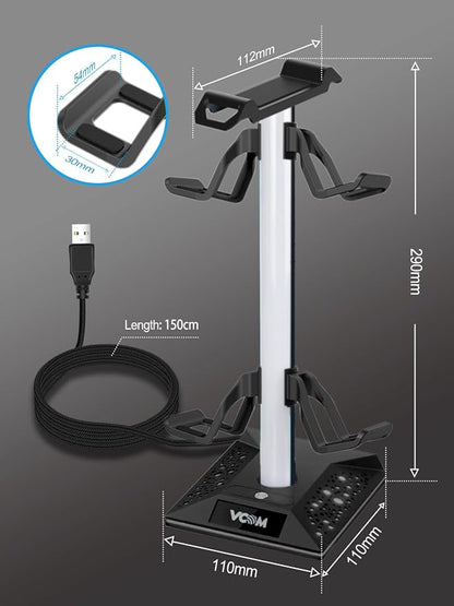 VCOM RGB Gaming Headphones Stand with 2 USB and 1 Type-C Ports, Headset Stand with 10 Light Modes and Non-Slip Rubber,Suitable for All Earphone Accessories, Best Gift for Desk Gamers