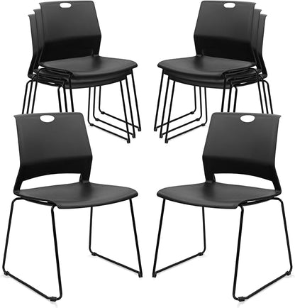 KLASIKA Stackable Guest Reception Chairs, Stacking Office Chair with Ergonomic Lumbar Support & Metal Legs, Plastic Desk Chairs for Conference School Church Waiting Meeting Break Room Set of 8, Black