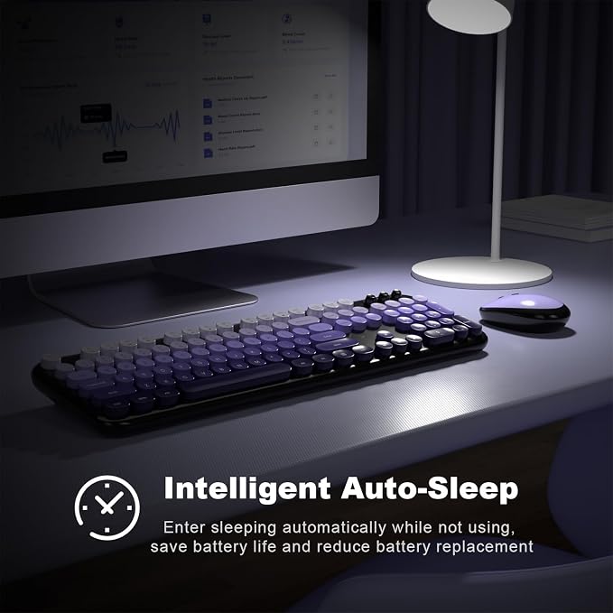 MOFII Wireless Keyboard and Mouse Combo,2.4G Typewriter Keyboard Quiet Mice | Retro Full Size Computer Keyboards,Cute Mouse,USB Dongle Plug and Play, for PC,Laptop,Desktop,Windows (Black Purple Gradient)