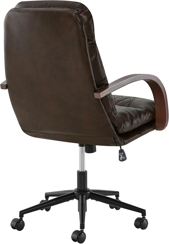 KISLOT Home Office Desk Chair, Ergonomic Office Chair with Lumbar Support, Adjustable Swivel Computer Chair with Wheels, Faux Leather Executive Task Chair with Wood Arms, Set of 2, Espresso