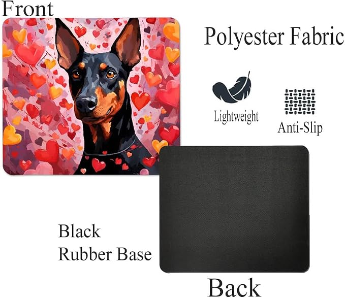 Doberman Pinscher Mouse Pad Dog with Red Hearts Pattern Non-Slip Rubber Mouse Pad Puppy in Love Mouse Pad for Home Office Work Desk Computer Desktop Laptop for Dog Lovers