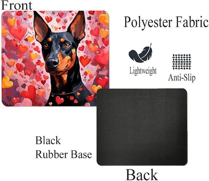 Doberman Pinscher Mouse Pad Dog with Red Hearts Pattern Non-Slip Rubber Mouse Pad Puppy in Love Mouse Pad for Home Office Work Desk Computer Desktop Laptop for Dog Lovers