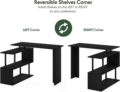 Furinno Moore L-Shape Computer Desk with 3-Tier Shelves, Americano