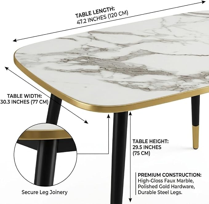 HIPIHOM 47''Dining Table Set for 4,Modern Wood Dining Table,Leather Dining Chairs 4,Table and Chairs Set of 4,Ideal for Kitchen Dining Room