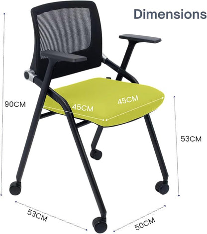 10 Pack Foldable Office Chairs with Wheels, Mesh Back, Arms and Portable - Folding Office Chairs for Conference Room Chair, Office Guest & Reception & Meeting Chair - (Green) 300 lbs.