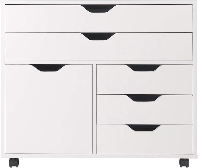 Winsome Halifax Mobile Storage Cabinet with 1 Door & 5 Drawers in White, Stylish & Functional Home Storage Cabinet for Filing, Kitchen Organization, Moveable Furniture for Office, Dorms, Apartments