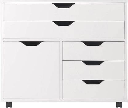 Winsome Halifax Mobile Storage Cabinet with 1 Door & 5 Drawers in White, Stylish & Functional Home Storage Cabinet for Filing, Kitchen Organization, Moveable Furniture for Office, Dorms, Apartments
