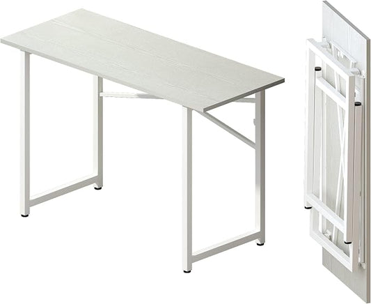 Lutown-Teen Folding Desk 47 inch No Assembly Required Home Office Table, Writing Gaming Computer Camping Desk, White