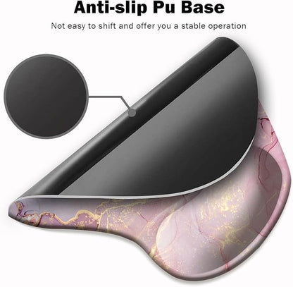 Ergonomic Mouse Pad with Wrist Support and Coaster,Mouse Pads with Non-Slip PU Base for Home Office Working Studying Easy Typing & Pain Relief Cyan Pink Marble