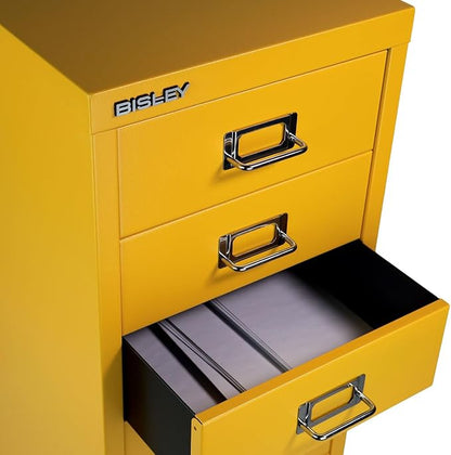 Bisley 6-Drawer Steel MultiDrawer Cabinet - Golden Sunflower Yellow | Chrome Pull Handles with Label Holders, Powder-Coated Steel, Removable Drawers, Fits Under Most Desks, Labels Included