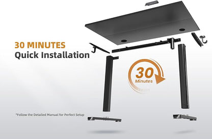YDN Electric Standing Desk, 55 x 24 Inches Adjustable Height Stand up Desk with Cable Management, Home Office Desks with Splice Board & Frame, Black Top