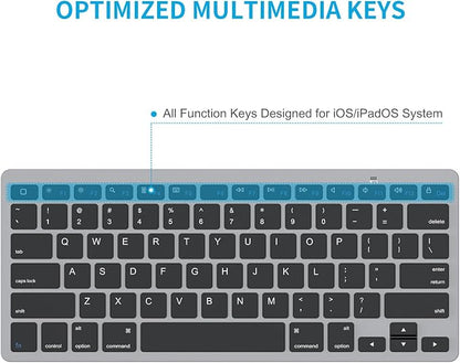 OMOTON Ultra-Slim Bluetooth Keyboard for iPad 11th/10th/9th/8th/7th, iPad Pro/Air/Mini and iPhone Series, Wireless iOS Keyboard with 12 Multimedia Keys for Office, Home, Travel, School, Black Grey