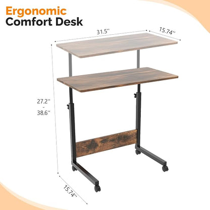 VINGLI Portable Computer Workstation, Standing Desk Adjustable Height, Small Computer Desk w/Rolling, Sit Stand Laptop Desk TV Tray for Bed Sofa Hospital Reading Eating, Rustic Brown, 31.5"