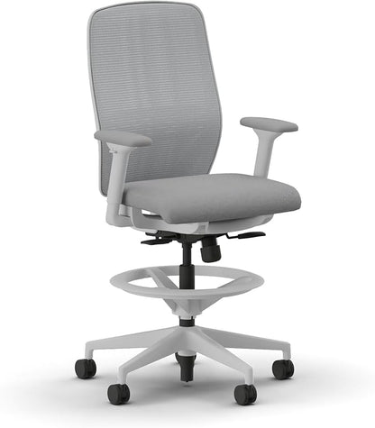 HON Nucleus Task Stool, Ergonomic Office Chair, Home Office Desk Chairs, Synchro-Tilt with Seat Slider, Adjustable Footring, Height-Width Adjustable Arms, Fog Mesh, White Frame, Aspen