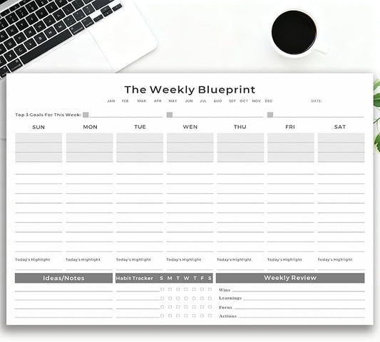 Undated Weekly Organizer & To Do List Notepad - Minimalist A4 52-Sheet Desk Planner for Work School & Family, ADHD Friendly Calendar for Deep Focus & Goal Tracking