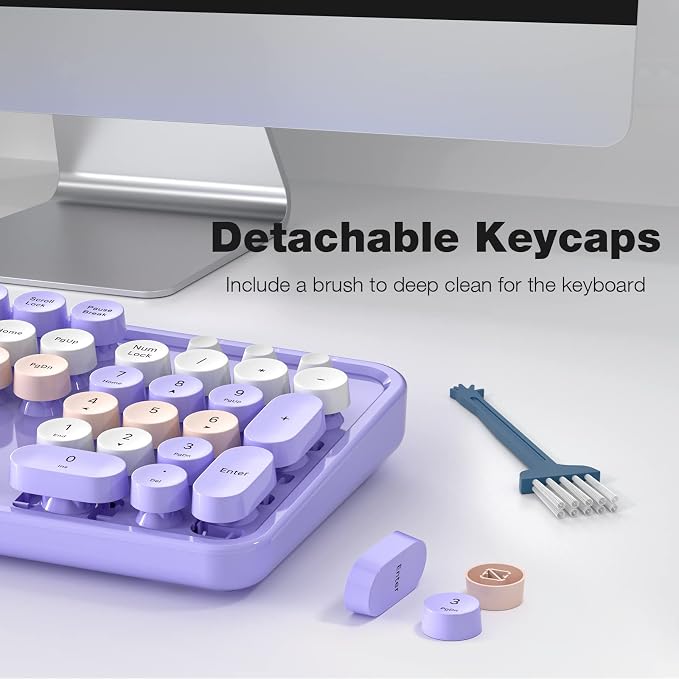 MOFII Wireless Keyboard and Mouse Combo Purple Colorful Full Size Round Key Typewriter Keyboards, 2.4G USB Keyboard Mice with 2-1 Nano Dongle for Computer Laptop PC Desktop Chromebook Smart TV
