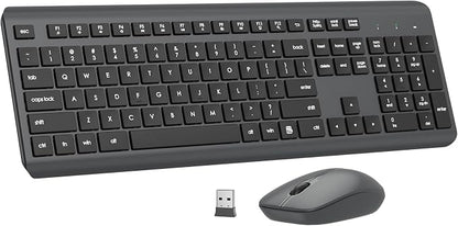 Wireless Keyboard and Mouse Combo, Full-Size Silent Ergonomic Keyboard and Optical Mouse, Long Battery Life, 2.4G Lag-Free Mice Keyboard for Computer, Mac, Laptop, PC, Windows(Gray)