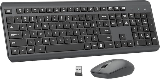 Wireless Keyboard and Mouse Combo, Full-Size Silent Ergonomic Keyboard and Optical Mouse, Long Battery Life, 2.4G Lag-Free Mice Keyboard for Computer, Mac, Laptop, PC, Windows(Gray)