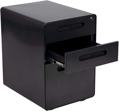 Flash Furniture Wren Ergonomic 3-Drawer Mobile Locking Filing Cabinet with Anti-Tilt Mechanism and Hanging Drawer for Legal & Letter Files, Black