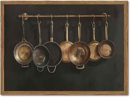 Framed Vintage Kitchen Canvas Wall Art, Farmhouse Pans Pictures Wall Decor Prints, Rustic Hanging Pots Paintings Poster Antique Home Decor Artwork for Dining Room Living Room 16×24 inch
