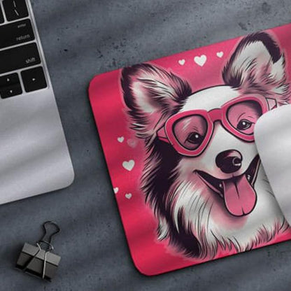 Pink Mousepad Glamour Dog Shetland Sheepdog Mouse Pad for Home Office Gaming Working Desk Computer Desktop Accessories Non-Slip Rubber Mousepad for Dog Lovers