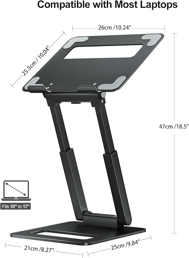 tounee Laptop Stand for Desk Adjustable Height, Telescopic Computer Stand with Pull Out Design Ergonomic Laptop Riser Fits All Laptops 10-17"-Black
