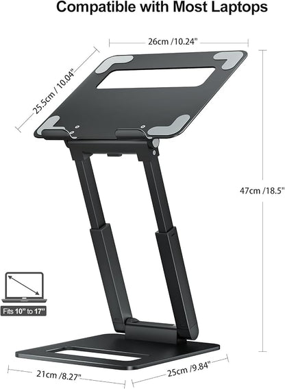 tounee Laptop Stand for Desk Adjustable Height, Telescopic Computer Stand with Pull Out Design Ergonomic Laptop Riser Fits All Laptops 10-17"-Black