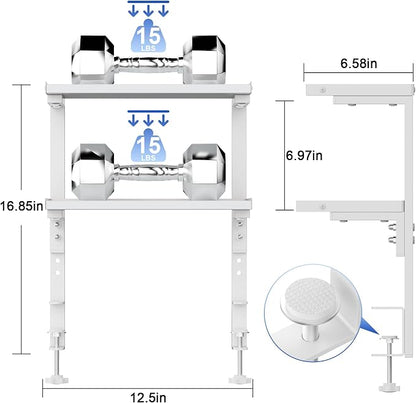 2-Tier Desk Shelf, Expandable Under Desk Storage, Clamp on Desk Shelf, Desktop Accessories for Offices, Study Rooms, and Game Rooms (White)