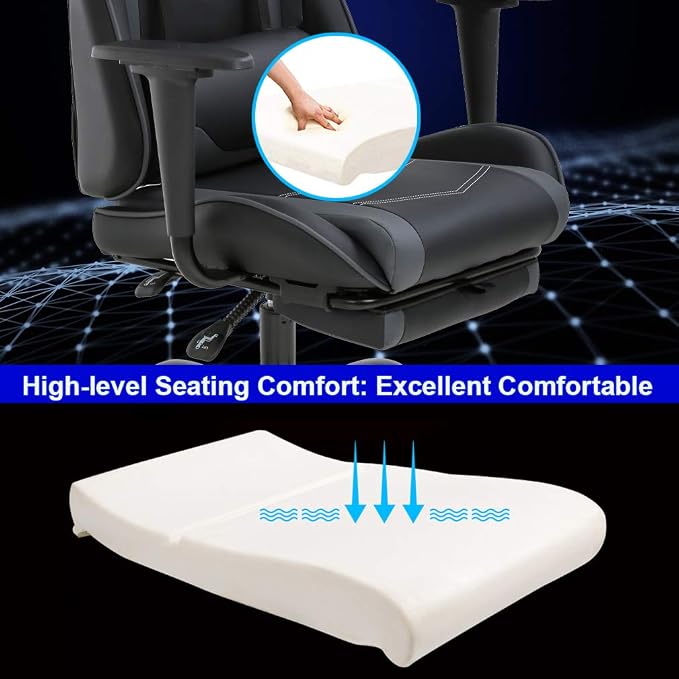 BestOffice | Ergonomic Gaming Chair | Grey | Reclining Computer Chair with Lumbar Support, Headrest Pillow, Adjustable Footrests | 360 Swivel with Heavy Duty Wheels | for Home & Office