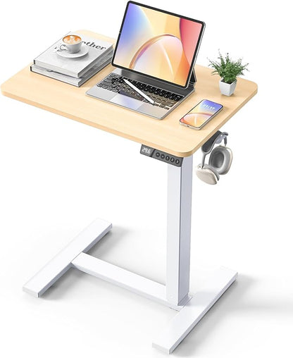 Overbed Bedside Table with Wheels, Electric Standing Desk Adjustable Height, Small Computer Desk for Home Office, Rolling Laptop Desk for Bed, Sofa, or Hospital Use (24"x16",Oak)